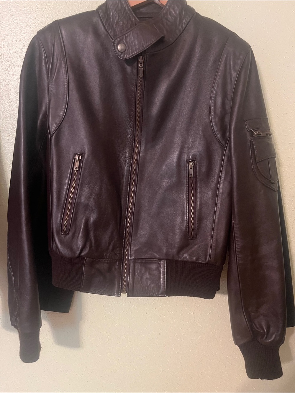 Creaciones JP Genuine Leather Bomber Jacket Brown Moto Ribbed Trim S M